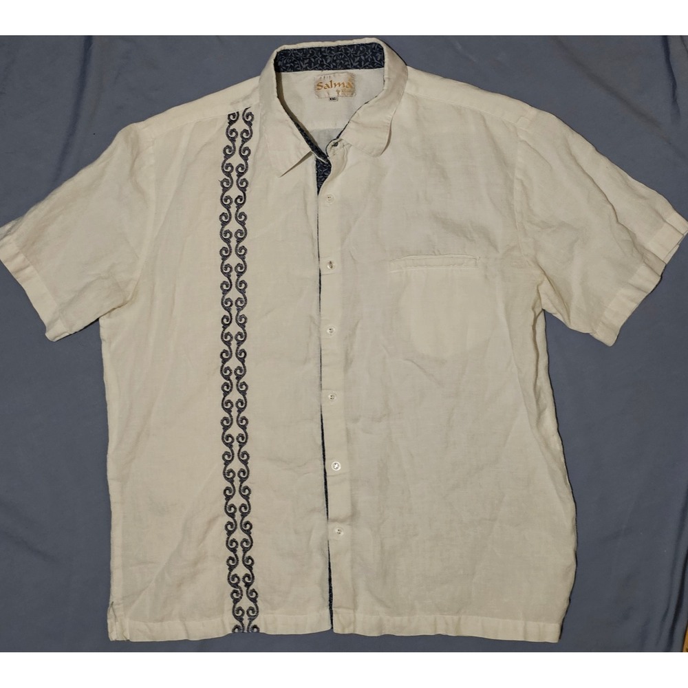 Salma by Bodo‎ XXL Mens White Linen Short Sleeve Button Up Shirt